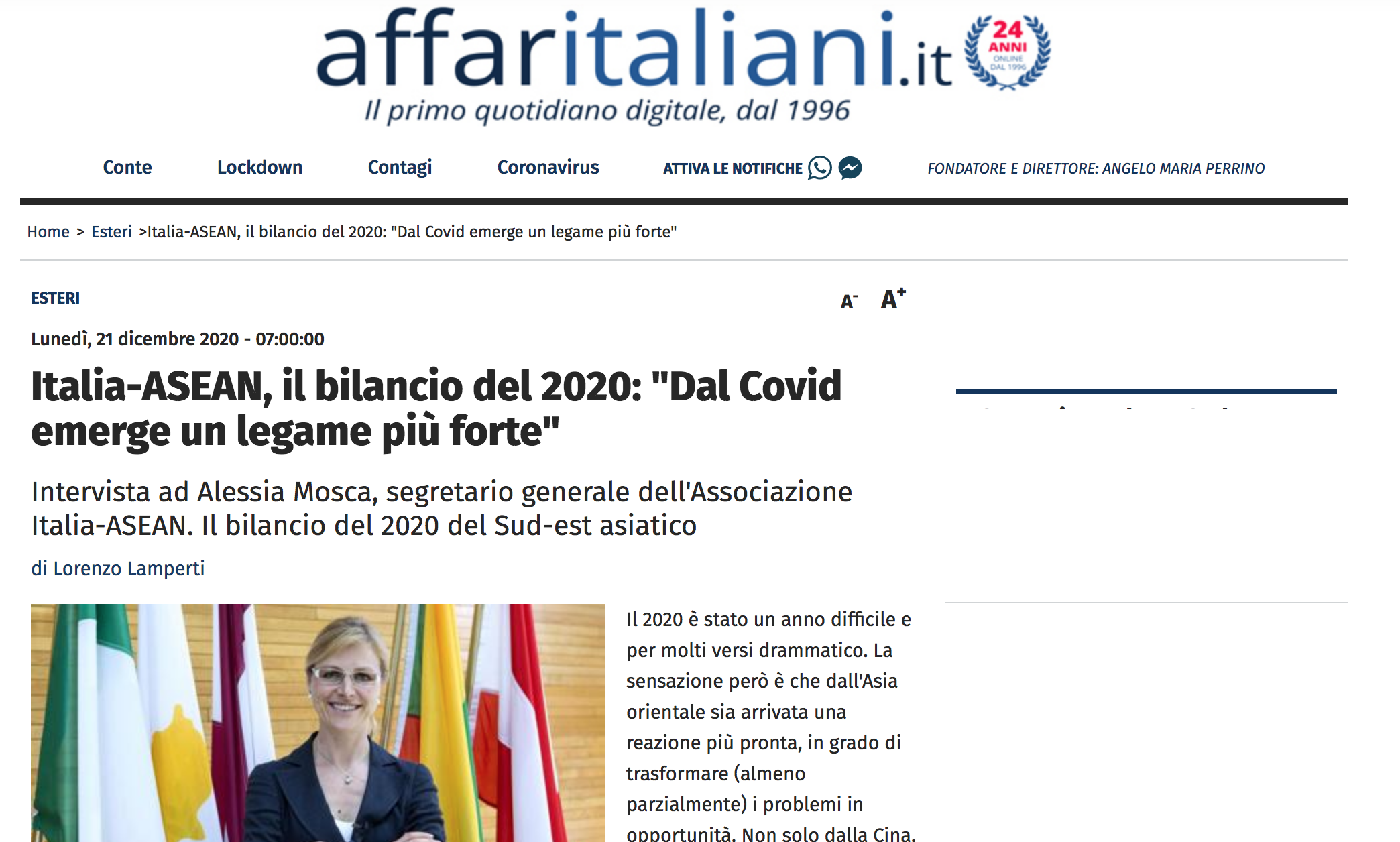 Italia-ASEAN, il bilancio del 2020: “Dal Covid emerge un legame più forte”